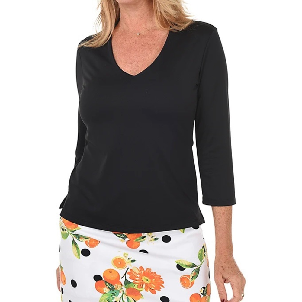 Linda Leal Basic Microfiber V-neck Top Sporty Athleisure Office Fall Winter